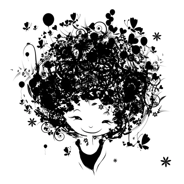 Női portré virágos frizura az Ön számára — Stock Vector