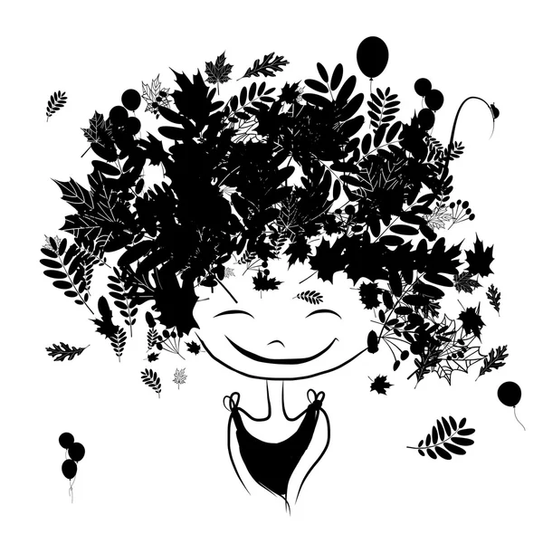 Portrait féminin d'automne, silhouette noire pour votre design — Image vectorielle