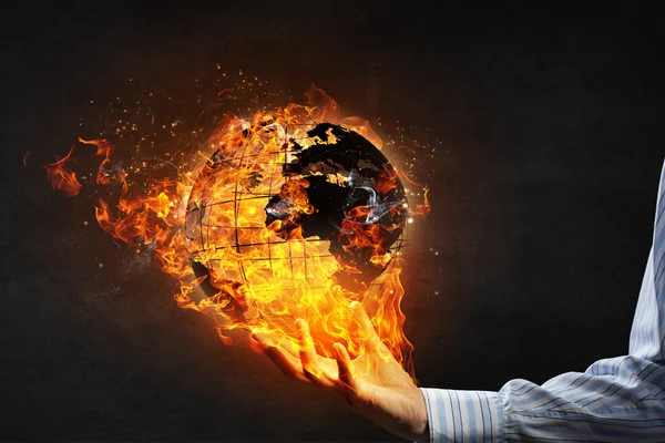 World globe in fire — Stock Photo, Image