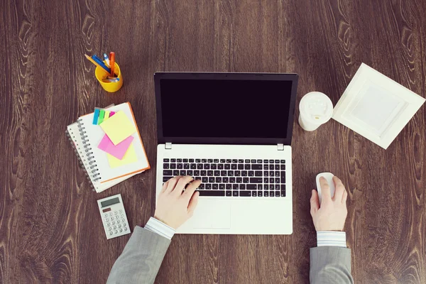 Office workplace with office supplies and laptop — Stock Photo, Image