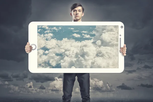 Businessman showing banner — Stock Photo, Image