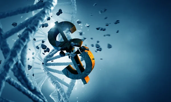 Μόριο DNA και το σύμβολο του δολαρίου — Φωτογραφία Αρχείου
