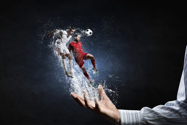 Soccer players fighting for ball — Stock Photo, Image