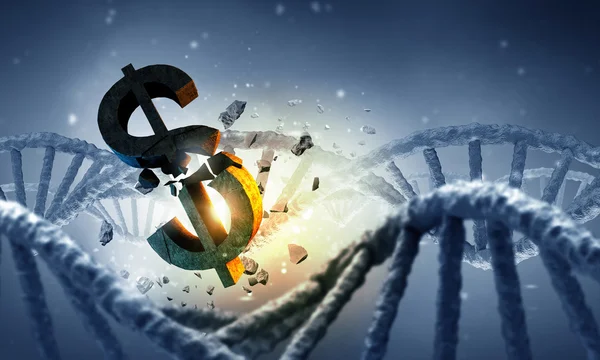 Molécule d'ADN et signe dollar — Photo