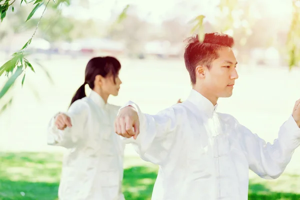 People practicing thai chi in park — Stock Photo, Image