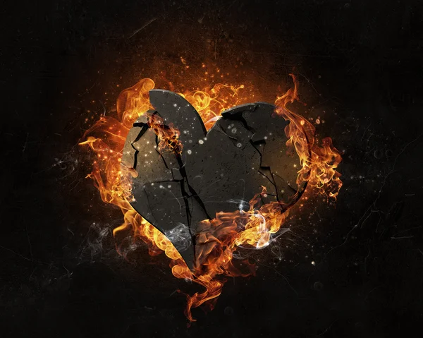 Heart burning in fire — Stock Photo, Image