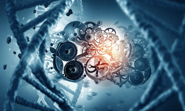 Molécule d'ADN et moteur de roue dentée — Photo