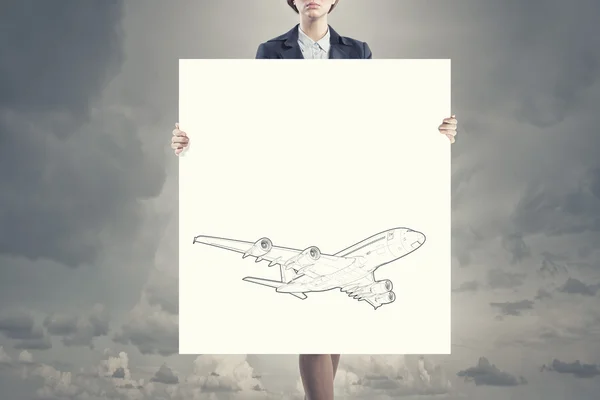 Woman with banner — Stock Photo, Image