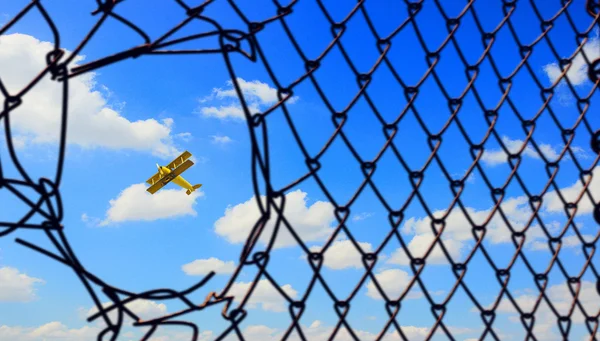 Retro airplane in sky — Stock Photo, Image