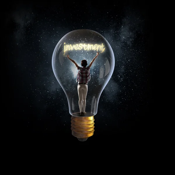 Student girl in glass bulb — Stock Photo, Image