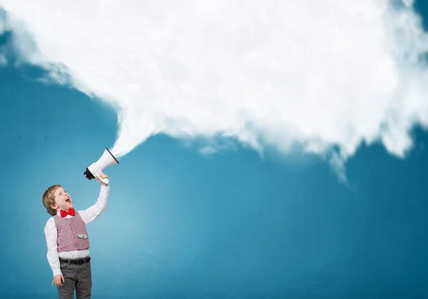 Kid boy with megaphone — Stock Photo, Image