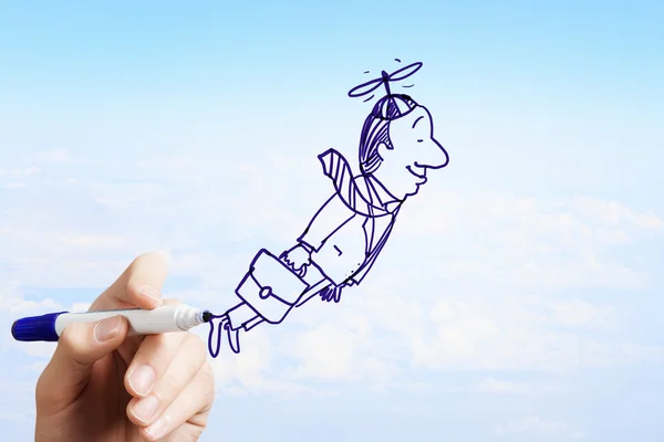 Drawn flying businessman — Stock Photo, Image