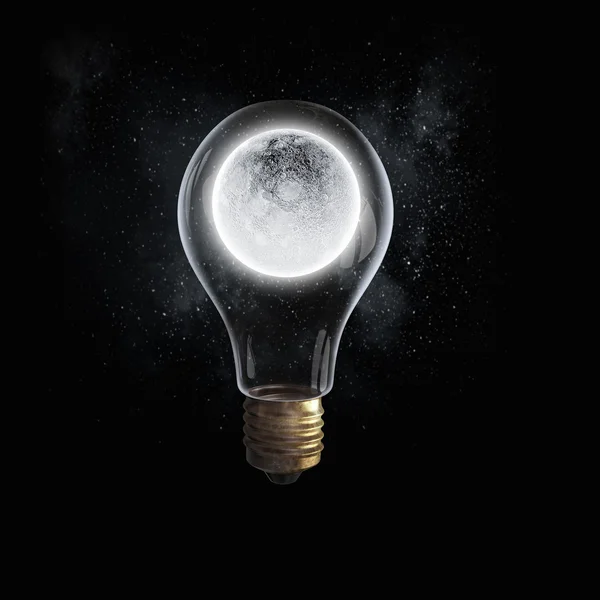 Light bulb in glas met maan planeet binnen — Stockfoto