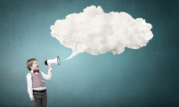 Kid boy with megaphone — Stock Photo, Image