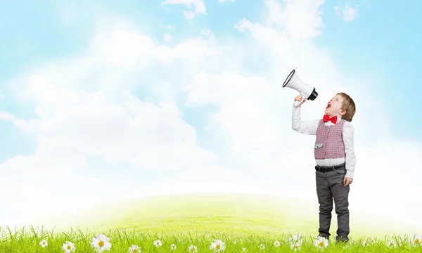 Kid boy with megaphone — Stock Photo, Image