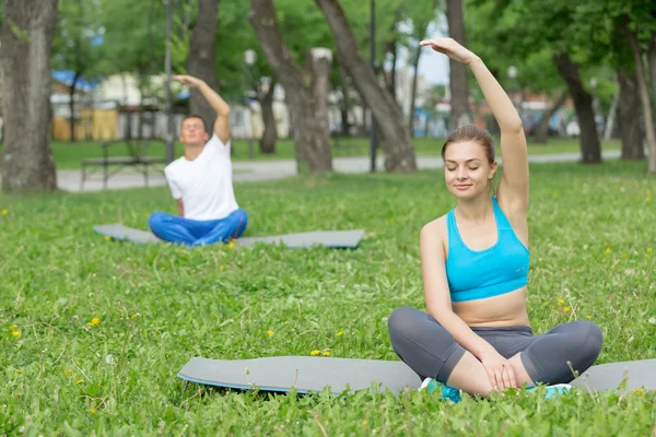 Avere pratica yoga nel parco — Foto Stock