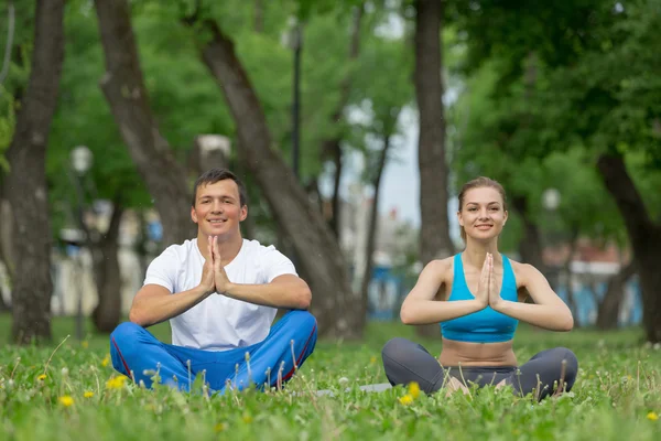 Having yoga practice in park — Stock Photo, Image