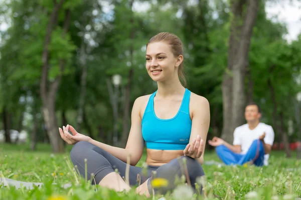 Avere pratica yoga nel parco — Foto Stock