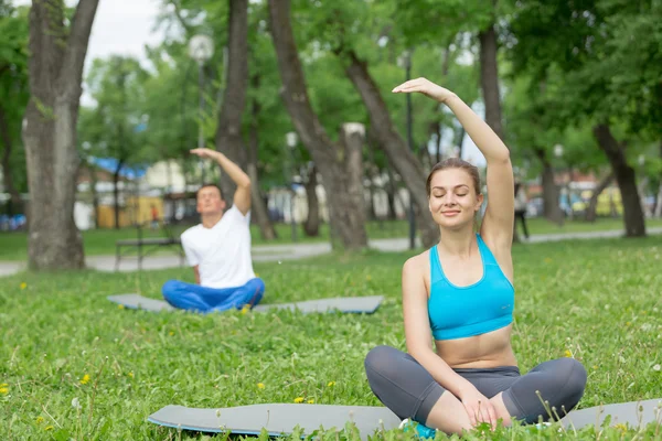 Having yoga practice in park — Stock Photo, Image
