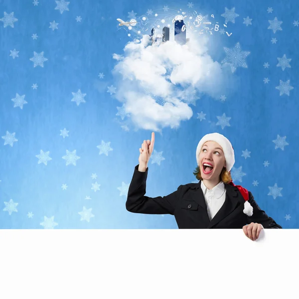 Santa woman with banner — Stock Photo, Image