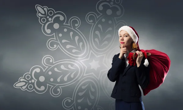 Thoughtful Santa woman — Stock Photo, Image