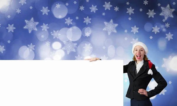 Weihnachtsmann Frau mit Banner — Stockfoto