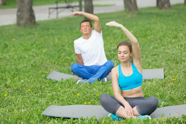Tener práctica de yoga en el parque —  Fotos de Stock
