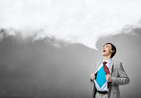 Gritando emocionalmente súper hombre de negocios —  Fotos de Stock