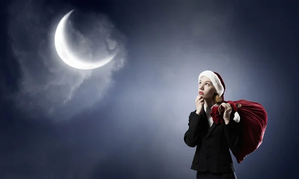 Thoughtful Santa woman — Stock Photo, Image