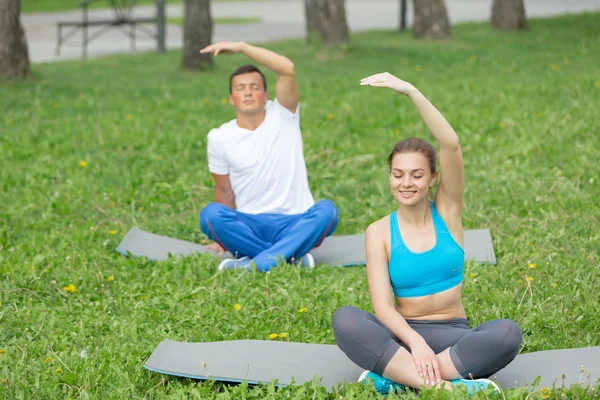 Avere pratica yoga nel parco — Foto Stock