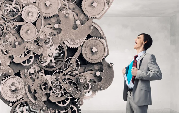 Gritando emocionalmente súper hombre de negocios — Foto de Stock