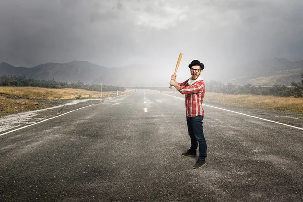 Hipster guy with bat — Stock Photo, Image