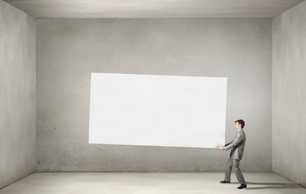 Man with blank banner — Stock Photo, Image