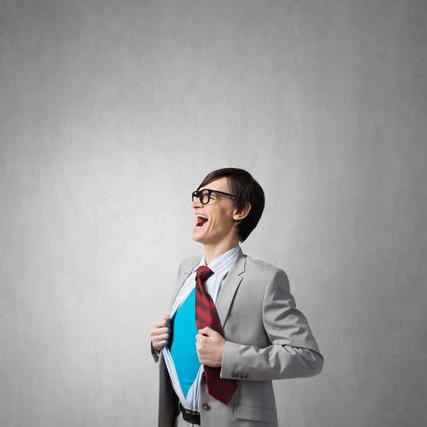 Gritando emocionalmente super empresário — Fotografia de Stock