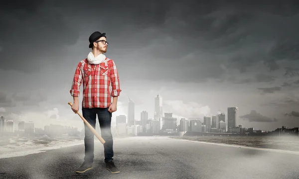 Hipster guy with bat — Stock Photo, Image