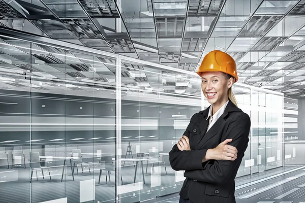 Engineer woman in interior — Stock Photo, Image