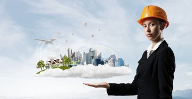 Kadın sunan inşaat modeli