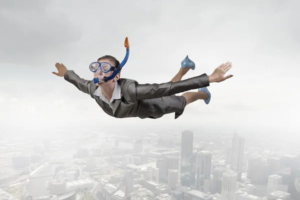 Businesswoman diver in free fall — Stock Photo, Image