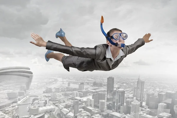 Businesswoman diver in free fall — Stock Photo, Image