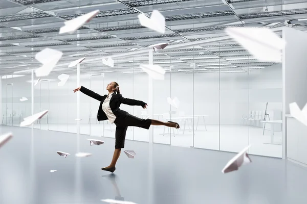 Dancing businesswoman in office — Stock Photo, Image