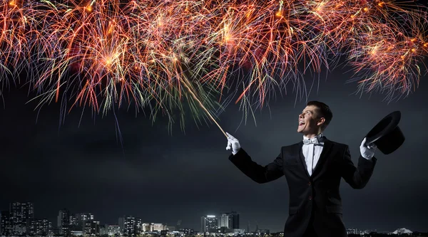 Man magician with cylinder hat — Stock Photo, Image