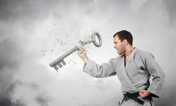 Karate man in action — Stock Photo, Image