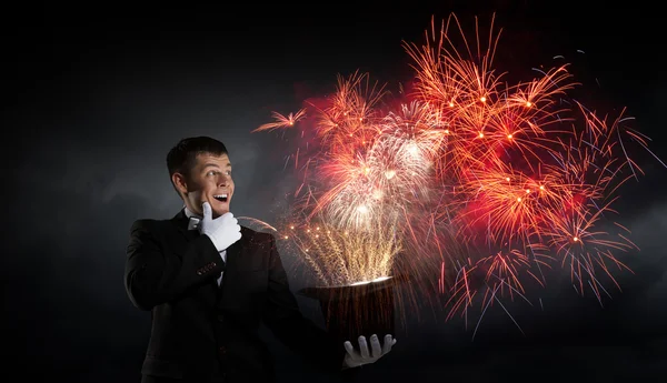 Man magician with cylinder hat — Stock Photo, Image