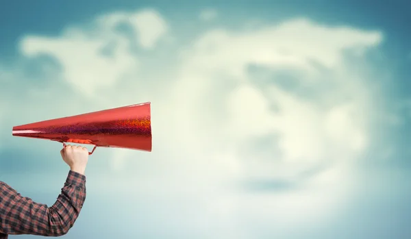 Man shouting in pape cone — Stock Photo, Image