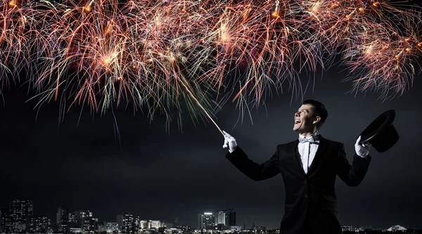 Man magician with cylinder hat — Stock Photo, Image