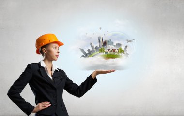 Kadın sunan inşaat modeli