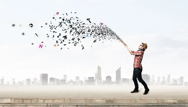 Hipster guy with book in hands — Stock Photo, Image