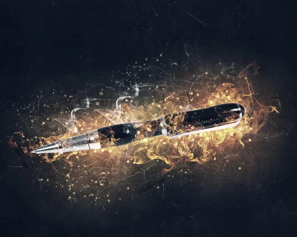 Pen burning in fire — Stock Photo, Image