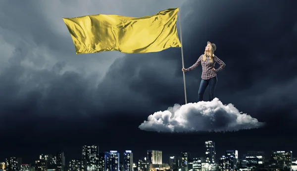 Estudiante chica ondeando bandera —  Fotos de Stock