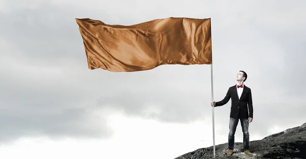 Cara com bandeira vermelha — Fotografia de Stock